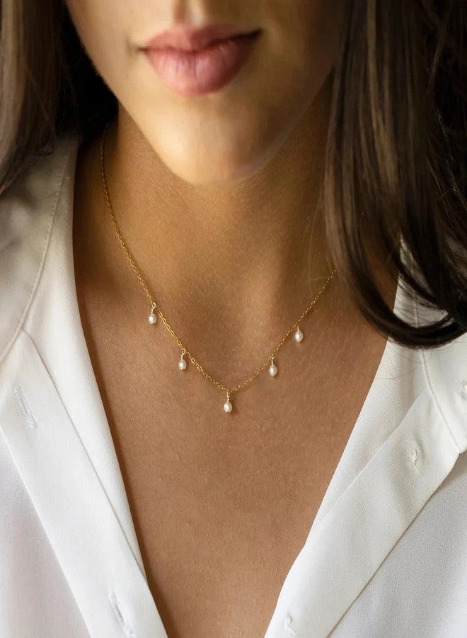 Collner Dainty Pearl Necklace 14K Gold/Silver Plated Cute Elegant Tiny Pearl Choker Delicate Layered Freshwater Pearl Necklace Everyday Jewelry Gift(Pearl tassel Gold) - Image 4